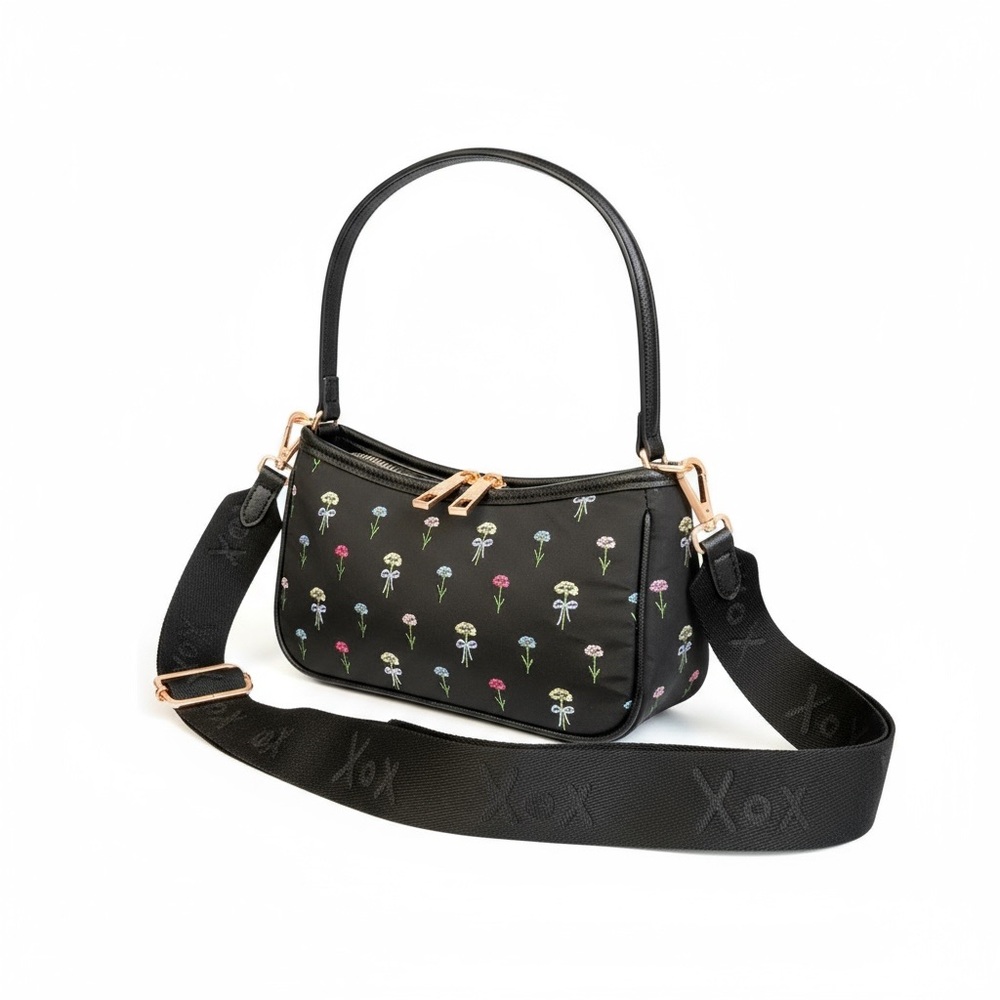 Betsey Johnson NWT Black Floral Embroidered Women's Bag with Butterfly Charm - Picture 8 of 10